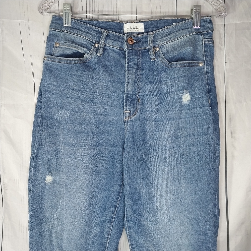 Nicole Miller Nomad Super High Rise Straight Blue Distressed Jeans - Picture 3 of 14